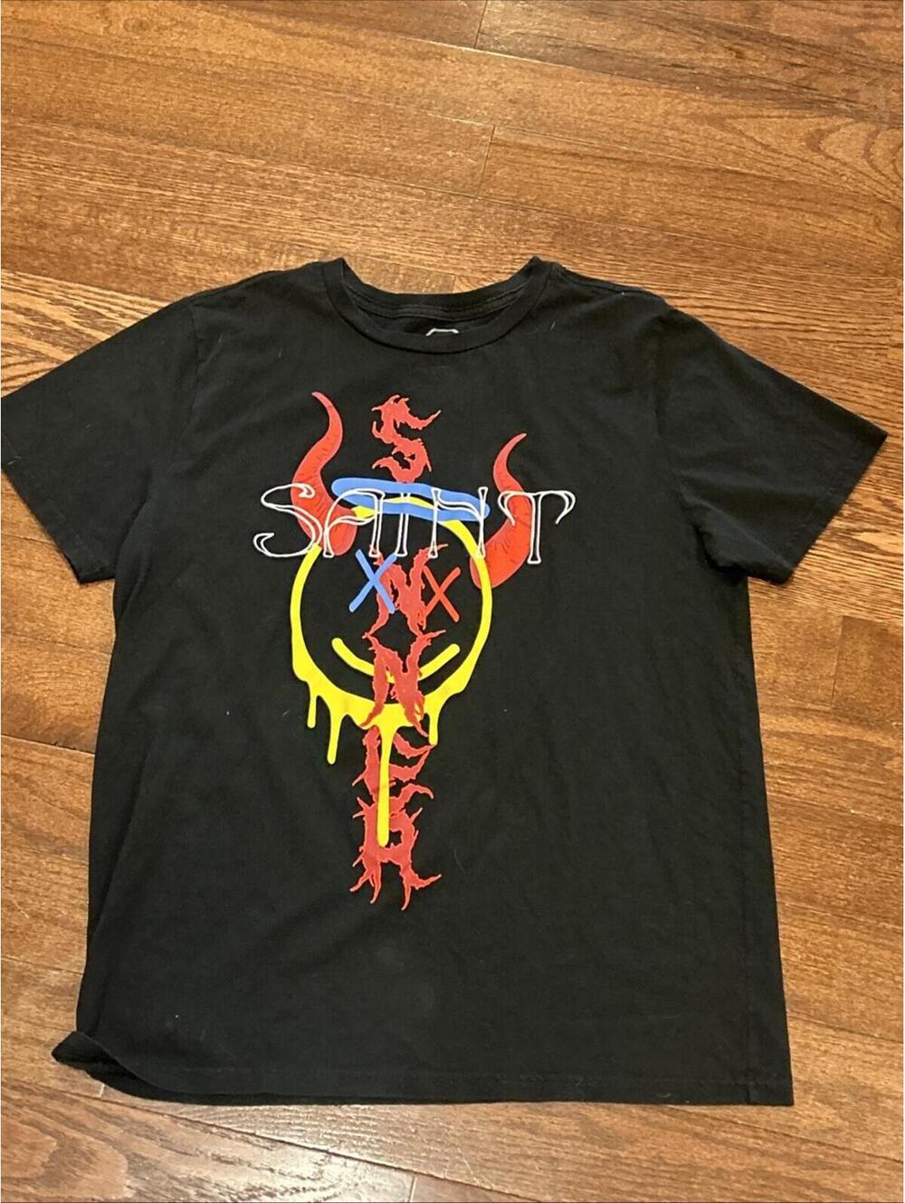 CVLA Saint Black Graphic Tee Shirt Devil Smiley Face Mens L Designed In LA